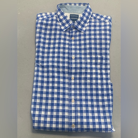 Faconnable ~ Long Sleeve Button-Down Shirt in Blue/White Check Size M - Picture 3 of 12